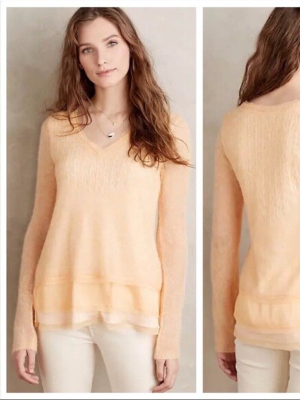 KNITTED & KNOTTED ANTHROPOLOGIE Alpaca Wool Blend Sweater - Sz M - Orange Peach